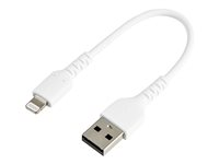 StarTech.com 15cm tålig, vitt USB-A till Blixtkabel - Hård, tålig aramifiber USB typ A till Blixtladdare/synkron strömsladd - Apple MFi-certifierad iPad/iPhone 12 - Lightning-kabel - Lightning / USB - 15 cm RUSBLTMM15CMW