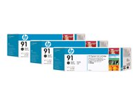 HP 91 - 3-pack - mattsvart - original - bläckpatron C9480A