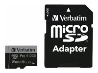 Verbatim PRO U3 - flash-minneskort - 512 GB - mikroSDXC UHS-I 47046