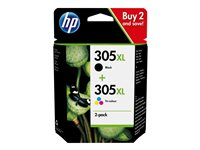 HP 305XL - 2-pack - Lång livslängd - svart, färg (cyan, magenta, gul) - original - bläckpatron 6ZA94AE