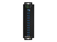 StarTech.com USB 3.0-hubb med 10 portar och nätadapter - Industriell USB-A-hubb i metall med ESD- och 350 W överspänningsskydd - Monterbar på DIN-skena/vägg/skrivbord - Höghastighets USB 3.1 Gen 1 5 Gbps-hubb - hubb - 10 portar - TAA-kompatibel HB30A10AME