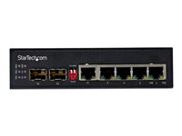 StarTech.com Industriell 5-ports Gigabit Ethernet-switch 4 PoE RJ45 +2 SFP-platser 30 W PoE + 48 VDC 10/100/1000 Power Over Ethernet LAN-switch -40 &degC till 75 &degC med DIN-anslutning/monterbar - switch - 6 portar IES1G52UPDIN