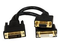 StarTech.com DVI I to DVI D and VGA Splitter, 8in, Wyse Compatible, DVI Video Splitter Cable for Dual Monitor Setup (DVI92030202L) - DVI-delare - 20.32 cm DVI92030202L