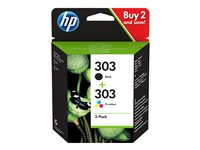 HP 303 - 2-pack - färg (cyan, magenta, gul), svartfärgad - original - bläckpatron 3YM92AE