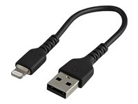 StarTech.com 15cm(6 in) Durable Black USB-A to Lightning Cable, Heavy Duty Rugged Aramid Fiber USB Type A to Lightning Charger/Sync Power Cord, Apple MFi Certified iPad/iPhone 12 Pro Max - iPhone 7/8/11/11 Pro (RUSBLTMM15CMB) - Lightning-kabel - Lightning / USB - 15 cm RUSBLTMM15CMB