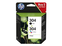 HP 304 - 2-pack - färg (cyan, magenta, gul), svartfärgad - original - bläckpatron 3JB05AE