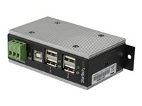 StarTech.com USB 2.0-hubb med 4 portar - Industriell USB-A-hubb i metall med ESD- och 350 W överspänningsskydd - Utökad driftstemperatur -40 till 85 &degC - monterbar på DIN-skena/vägg/skrivbord - USB-expansionshubb - hubb - 4 portar - TAA-kompatibel HB20A4AME