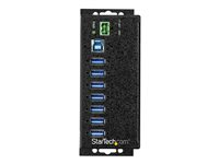 StarTech.com USB 3.0-hubb med 7 portar och nätadapter - Industriell USB-A-hubb i metall med ESD- och 350 W överspänningsskydd - Monterbar på DIN-skena/vägg/skrivbord - Höghastighets USB 3.1 Gen 1 5 Gbps-hubb - hubb - 7 portar - TAA-kompatibel HB30A7AME