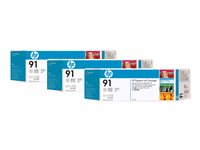 HP 91 - 3-pack - ljusgrå - original - bläckpatron C9482A