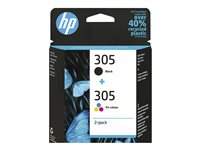 HP 305 - 2-pack - svart, färg (cyan, magenta, gul) - original - bläckpatron 6ZD17AE#301