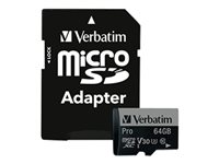 Verbatim PRO - flash-minneskort - 64 GB - mikroSDXC UHS-I 47042