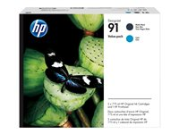 HP 91 Value Pack - 3-pack - mattsvart, matt cyan - original - DesignJet - skrivhuvud med rengöringskassett P2V35A