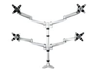 StarTech.com Desk Mount Quad Monitor Arm, Premium Articulating VESA 4 Monitor Mount 2x2 up to 27", Ergonomic Height Adjustable Pole Mount, Tilt/Swivel/Rotate, C-Clamp/Grommet, Silver - Heavy-duty VESA Mount (ARMQUADPS) monteringssats - justerbar arm - för 4 monitorer - silver - TAA-kompatibel ARMQUADPS